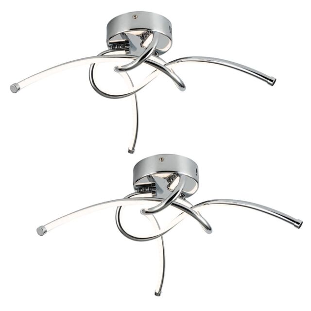 First Choice Lighting Set of 2 Twist - Chrome LED Flush Ceiling Lights in Silver - image 1