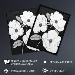 "Artery8 White Flower Blooms on Black Contrast Painting Wall Art Print - Size: W24"" x H32""" - thumbnail 2