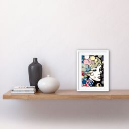 "Artery8 Wall Art Print Modern Woman Blonde Portrait Pop Art Bubbles Patterns Colourful Comic Book Halftone Artwork Framed 9X7 Inch - Size: W7"" x H9""" - thumbnail 2
