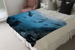 Benjamin Tate Design Schooling grey reef sharks, Ningaloo reef, Western Australia Designer Blanket in Natural - Size: 120 cm x 150 cm - thumbnail 4
