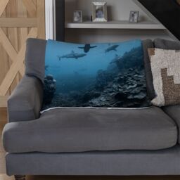 Benjamin Tate Design Schooling grey reef sharks, Ningaloo reef, Western Australia Designer Blanket in Natural - Size: 120 cm x 150 cm - thumbnail 2