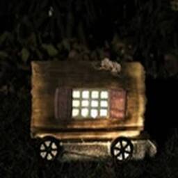 EONLION Solar garden decor Small fairy house pixie Log on Wheels in Brown - thumbnail 2
