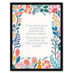 Artery8 Wall Art Print Past Present Future Buddhist Mindfulness Quote Floral Framed - Size: A4 - thumbnail 1