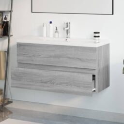 Berkfield Home Sink Cabinet with Built-in Basin Grey Sonoma Engineered Wood - thumbnail 4