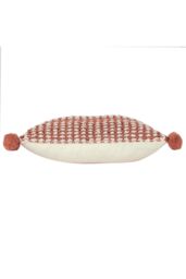 Furn Ayaan Woven Loop Tufted Cotton Double Pom Pom Cushion in Red - Size: 30 cm x 50 cm - thumbnail 3