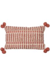 Furn Ayaan Woven Loop Tufted Cotton Double Pom Pom Cushion in Red - Size: 30 cm x 50 cm