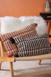Furn Ayaan Woven Loop Tufted Cotton Double Pom Pom Cushion in Red - Size: 30 cm x 50 cm - thumbnail 4