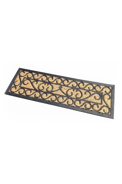 Homescapes Scroll Rubber & Coir Doormat in Natural - Size: 25 cm x 75 cm - image 1