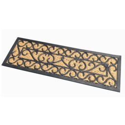 Homescapes Scroll Rubber & Coir Doormat in Natural - Size: 25 cm x 75 cm - thumbnail 2