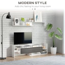 HOMCOM Unit Cabinet for TVs up to 65 Inches w/ Wall Shelf & Storage Cabinet in White - thumbnail 4