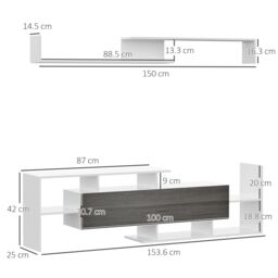 HOMCOM Unit Cabinet for TVs up to 65 Inches w/ Wall Shelf & Storage Cabinet in White - thumbnail 3