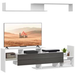 HOMCOM Unit Cabinet for TVs up to 65 Inches w/ Wall Shelf & Storage Cabinet in White - thumbnail 2