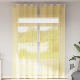 Berkfield Home Voile Curtains with Grommets 2 pcs Yellow - thumbnail 1