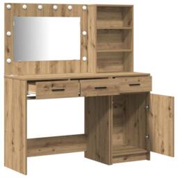 Berkfield Home 2 Piece Dressing Table Set with LED Artisan Oak Engineered Wood in Brown - thumbnail 6