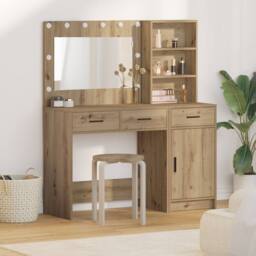 Berkfield Home 2 Piece Dressing Table Set with LED Artisan Oak Engineered Wood in Brown