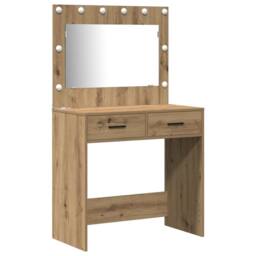 Berkfield Home 2 Piece Dressing Table Set with LED Artisan Oak Engineered Wood in Brown - thumbnail 4
