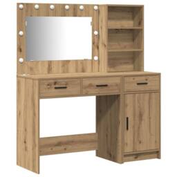 Berkfield Home 2 Piece Dressing Table Set with LED Artisan Oak Engineered Wood in Brown - thumbnail 2