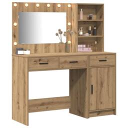 Berkfield Home 2 Piece Dressing Table Set with LED Artisan Oak Engineered Wood in Brown - thumbnail 3