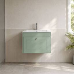 Balterley 600mm Wall Hung 1 Drawer Unit with Stone Basin 1 Tap Hole, Satin Green - thumbnail 6