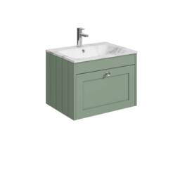 Balterley 600mm Wall Hung 1 Drawer Unit with Stone Basin 1 Tap Hole, Satin Green