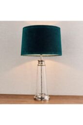 Netlighting Winslet 1 Light Table Light Clear Hammered Glass & Teal Velvet E27 in Blue - thumbnail 2