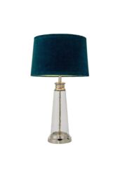 Netlighting Winslet 1 Light Table Light Clear Hammered Glass & Teal Velvet E27 in Blue - thumbnail 1