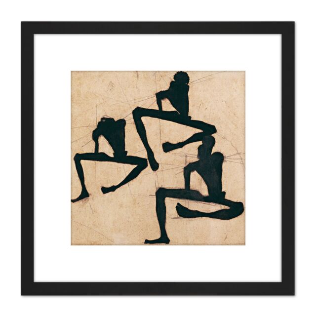 Artery8 Egon Schiele Composition With Three Male Nudes 8X8 Inch Square Wooden Framed Wall Art Print Picture with Mount in Black - image 1