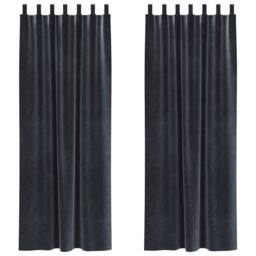 Berkfield Home Blackout Curtains with Hanging Loops 2 pcs Dark Grey Velvet - thumbnail 1