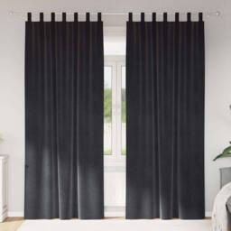 Berkfield Home Blackout Curtains with Hanging Loops 2 pcs Dark Grey Velvet - thumbnail 2