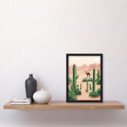 "Artery8 Camel in Pastel Pink Desert Sand Dunes & Cacti Framed Art Print in Beige - Size: W12"" x H16""" - thumbnail 4