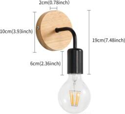 COMELY 4 pcs Vintage Wooden Wall Lights, Industrial E27 Wall Lights in Black - thumbnail 5