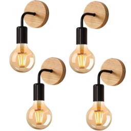 COMELY 4 pcs Vintage Wooden Wall Lights, Industrial E27 Wall Lights in Black