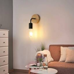COMELY 4 pcs Vintage Wooden Wall Lights, Industrial E27 Wall Lights in Black - thumbnail 4