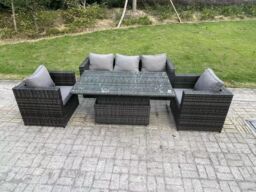 Fimous 5 Seater Wicker Rattan Rising Table Sets in Dark Grey - thumbnail 2