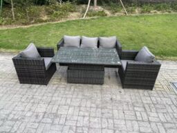 Fimous 5 Seater Wicker Rattan Rising Table Sets in Dark Grey