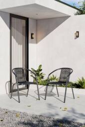 Garden Sanctuary Plastic Woven Stacking Garden Chairs Set of 2 in Black - thumbnail 2