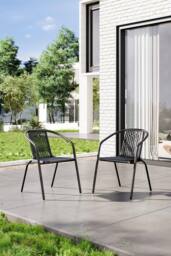 Garden Sanctuary Plastic Woven Stacking Garden Chairs Set of 2 in Black - thumbnail 1