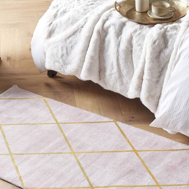 Wyld and Coco Pink Gold Geometric Viscose Rug 80 x 150 cm - Size: 80 cm x 150 cm - image 1