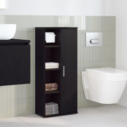 Berkfield Home Bathroom Cabinet with Roll Holder Black 39x22x90 cm - Size: 39 x 22 x 90 cm - thumbnail 3