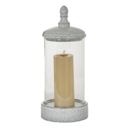 Lemon Pavilion Furniture and Decor Sona Large Hurricane Lantern Candle Holder with Lid - L21xW21xH50 cm in White - thumbnail 2