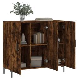 Berkfield Home Sideboard Smoked Oak 90x34x80 cm Engineered Wood in Brown - Size: 90 x 34 x 80 cm - thumbnail 4