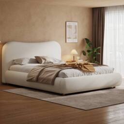 Matteo Warm White Boucle Double Ottoman Bed Frame with Curved Headboard - thumbnail 2