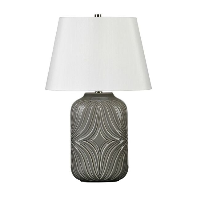 Loops Table Lamp Diamond Sculpted Patters Off-White Shade Grey Glaze LED E27 60W in White