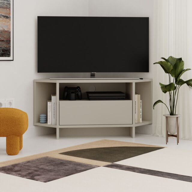 Decortie Viva' Modern Corner TV Unit for 34 Inches TVs in Light Stone - Size: 1 Pack - image 1