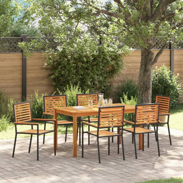Berkfield Home 7 Piece Garden Dining Set Black Poly Rattan Acacia - image 1