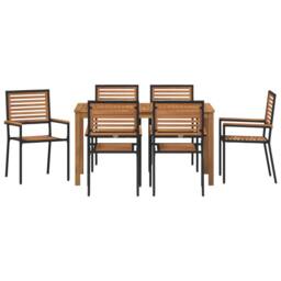 Berkfield Home 7 Piece Garden Dining Set Black Poly Rattan Acacia - thumbnail 7