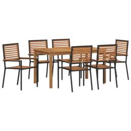 Berkfield Home 7 Piece Garden Dining Set Black Poly Rattan Acacia - thumbnail 2