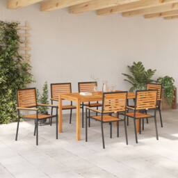Berkfield Home 7 Piece Garden Dining Set Black Poly Rattan Acacia - thumbnail 4