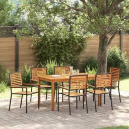 Berkfield Home 7 Piece Garden Dining Set Black Poly Rattan Acacia