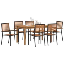 Berkfield Home 7 Piece Garden Dining Set Black Poly Rattan Acacia - thumbnail 3